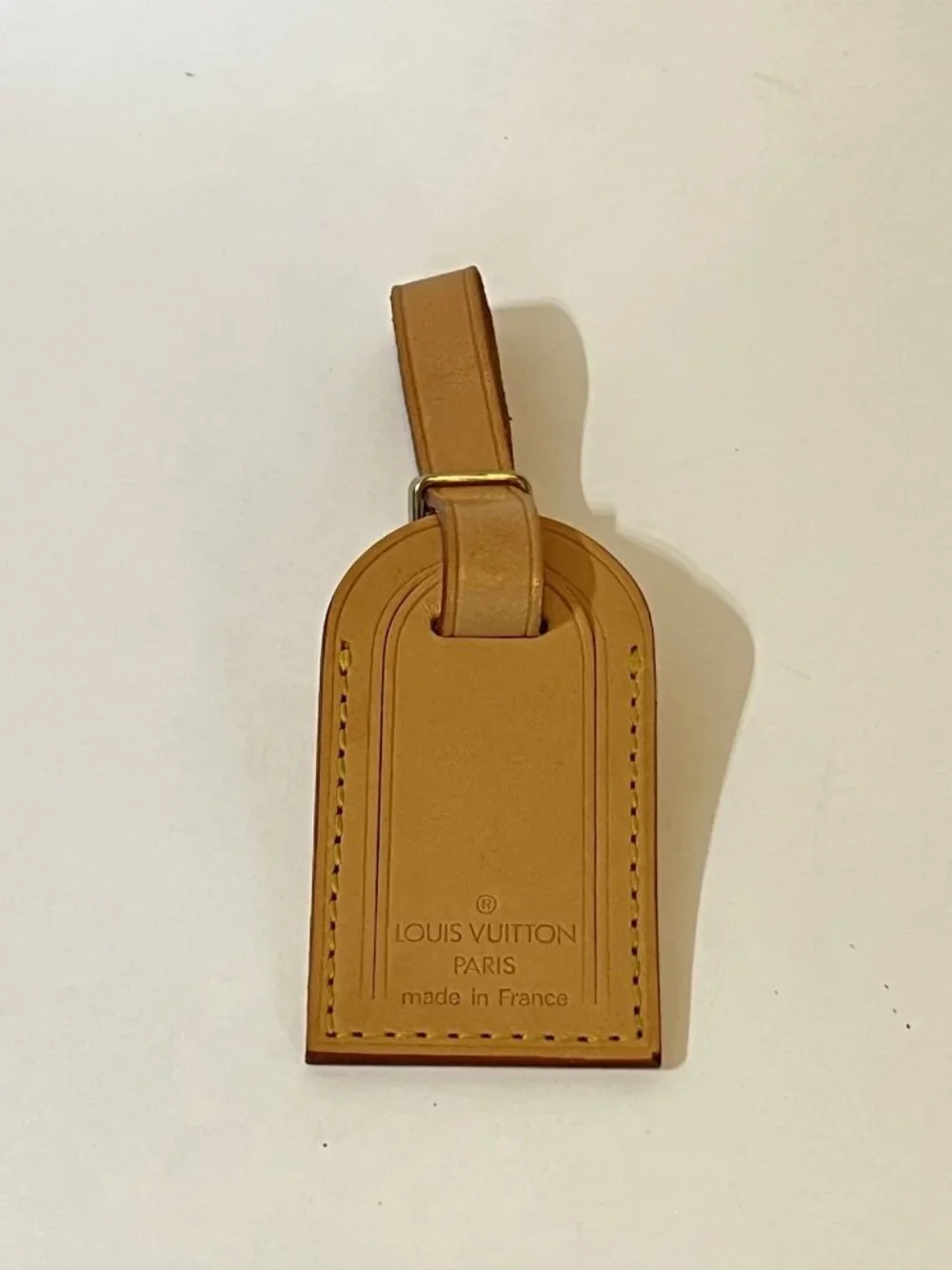 Authentic Louis Vuitton Vachetta Leather Luggage Tag Brass Buckle Made France
